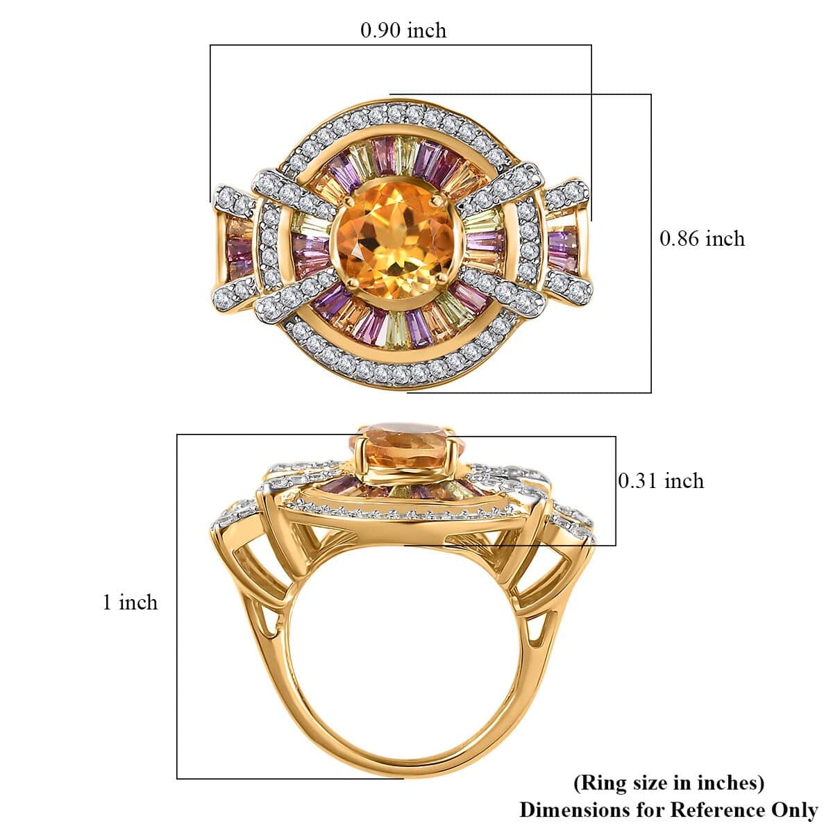 GP Royal Art Deco Collection Premium Brazilian Citrine and Multi Gemstone Ring in Vermeil Yellow Gold Over Sterling Silver (Size 5.0) 4.00 ctw image number 5