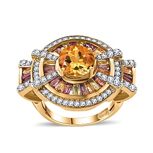 GP Royal Art Deco Collection Premium Brazilian Citrine and Multi Gemstone Ring in Vermeil Yellow Gold Over Sterling Silver (Size 8.0) 4.00 ctw