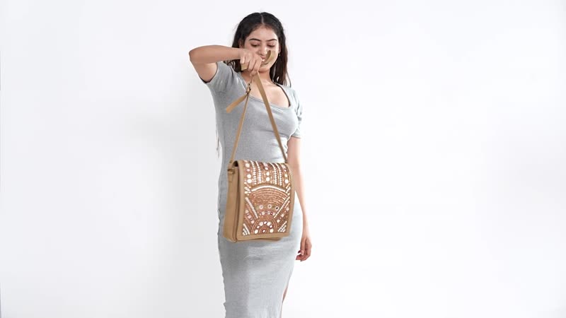 100%  Genuine Leather embellished crossbody sling Bag Size: 10.5(L) x 2.5 (W) x 8.5 (H)  inches Color:Black "