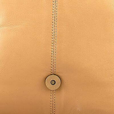 Beige Genuine Leather Embellished Crossbody Sling Bag