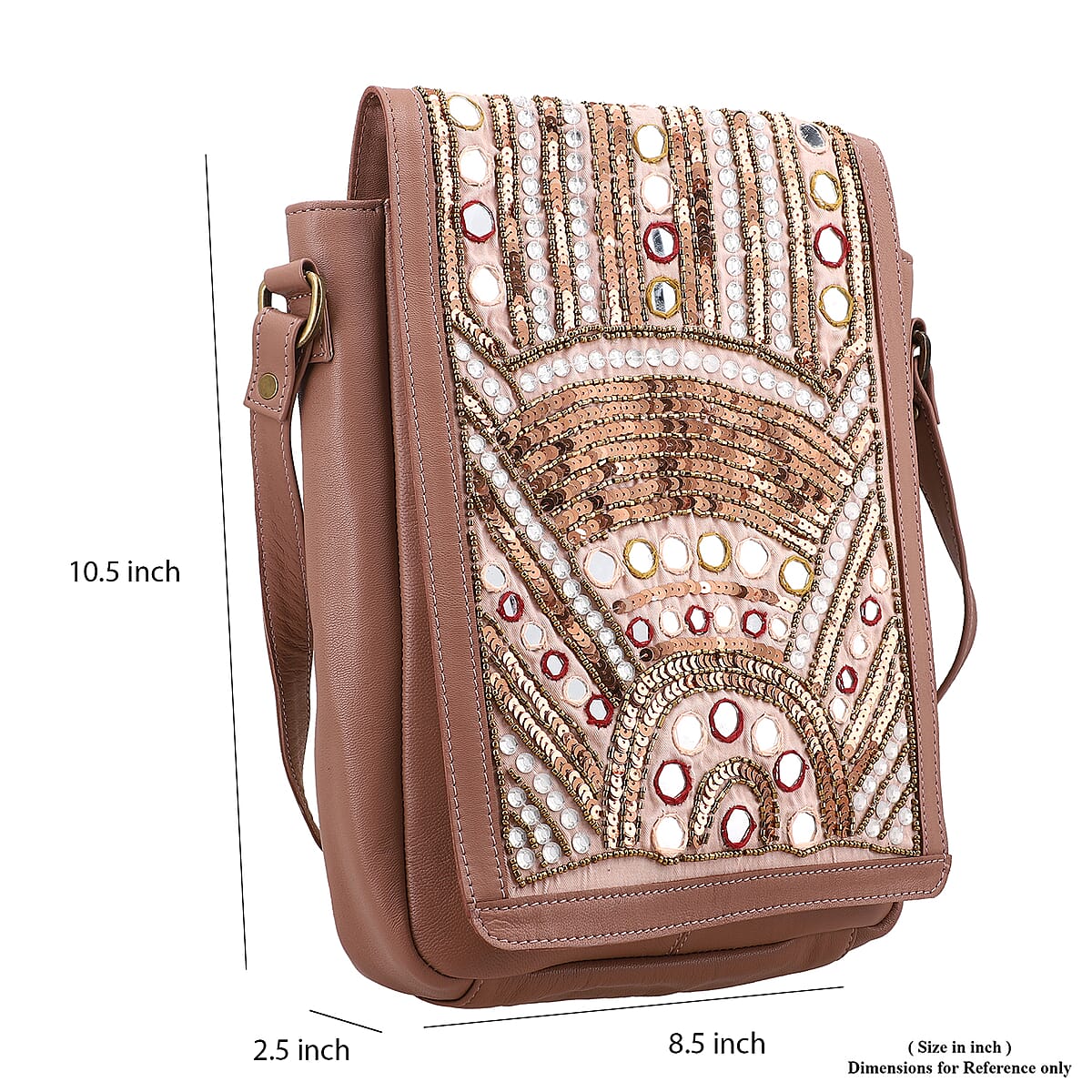 Light Pink Genuine Leather Embellished Crossbody Sling Bag image number 6