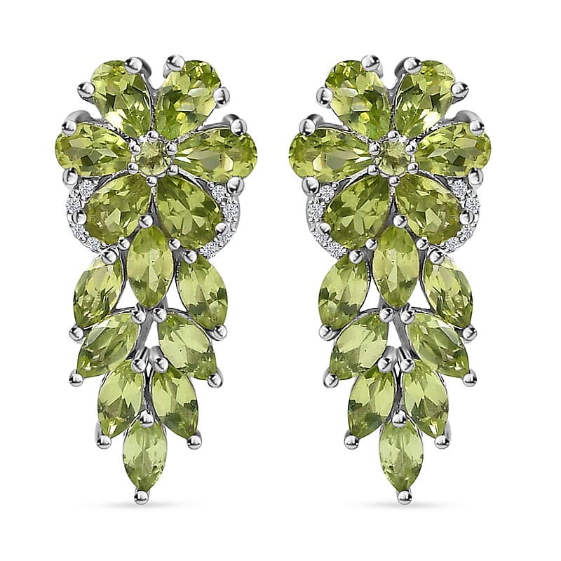 Peridot and White Zircon Earrings in Platinum Over Sterling Silver 5.40 ctw