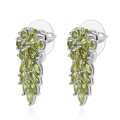Peridot and White Zircon Earrings in Platinum Over Sterling Silver 5.40 ctw