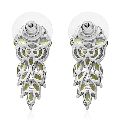 Peridot and White Zircon Earrings in Platinum Over Sterling Silver 5.40 ctw