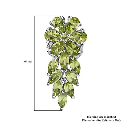 Peridot and White Zircon Earrings in Platinum Over Sterling Silver 5.40 ctw