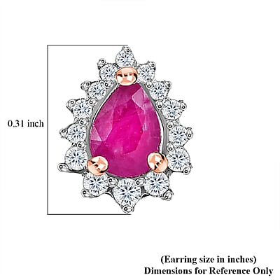 Montepuez Ruby and White Zircon Sunburst Stud Earrings in Vermeil Rose Gold Over Sterling Silver 0.60 ctw