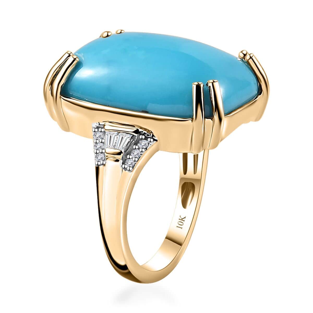 Luxoro 10K Yellow Gold Premium Sleeping Beauty Turquoise and G-H I2 Diamond Ring (Size 6.0) 4.65 Grams 14.85 ctw image number 3