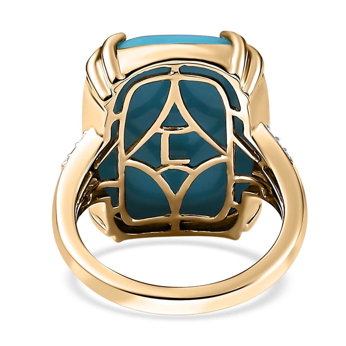 Luxoro 10K Yellow Gold Premium Sleeping Beauty Turquoise and G-H I2 Diamond Ring (Size 6.0) 4.65 Grams 14.85 ctw image number 4