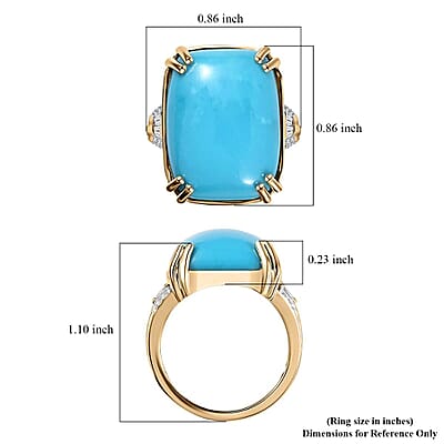 Luxoro 10K Yellow Gold Premium Sleeping Beauty Turquoise and G-H I2 Diamond Ring (Size 6.0) 4.65 Grams 14.85 ctw