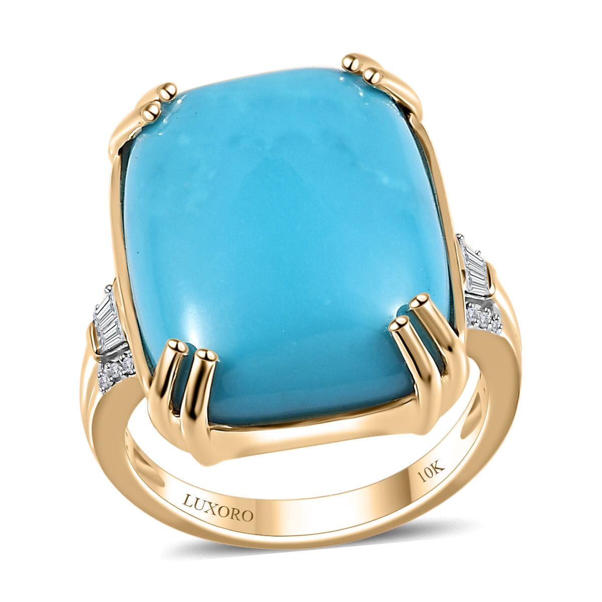 Luxoro 10K Yellow Gold Premium Sleeping Beauty Turquoise and G-H I2 Diamond Ring (Size 9.0) 4.65 Grams 14.85 ctw image number 0