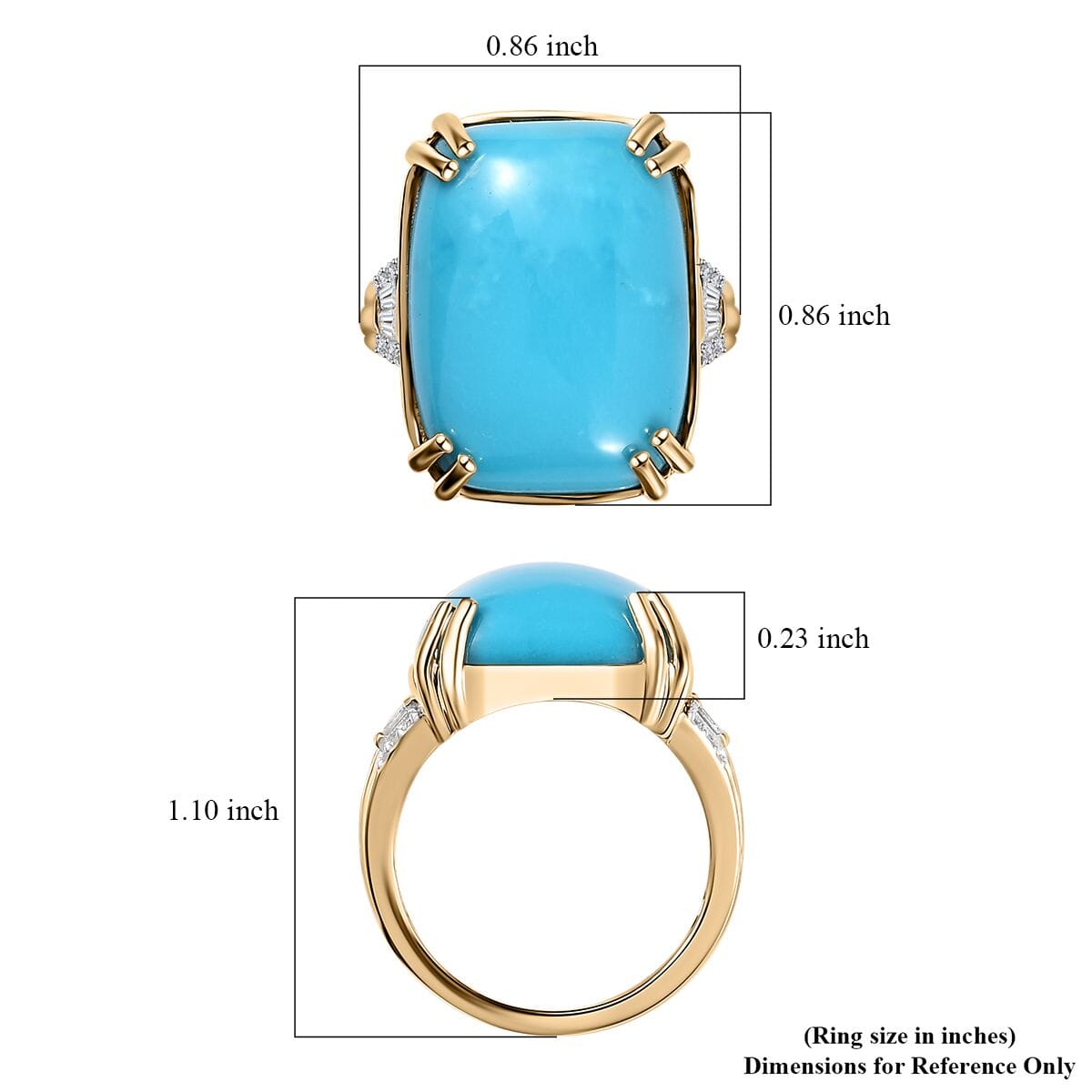 Luxoro 10K Yellow Gold Premium Sleeping Beauty Turquoise and G-H I2 Diamond Ring (Size 9.0) 4.65 Grams 14.85 ctw image number 5
