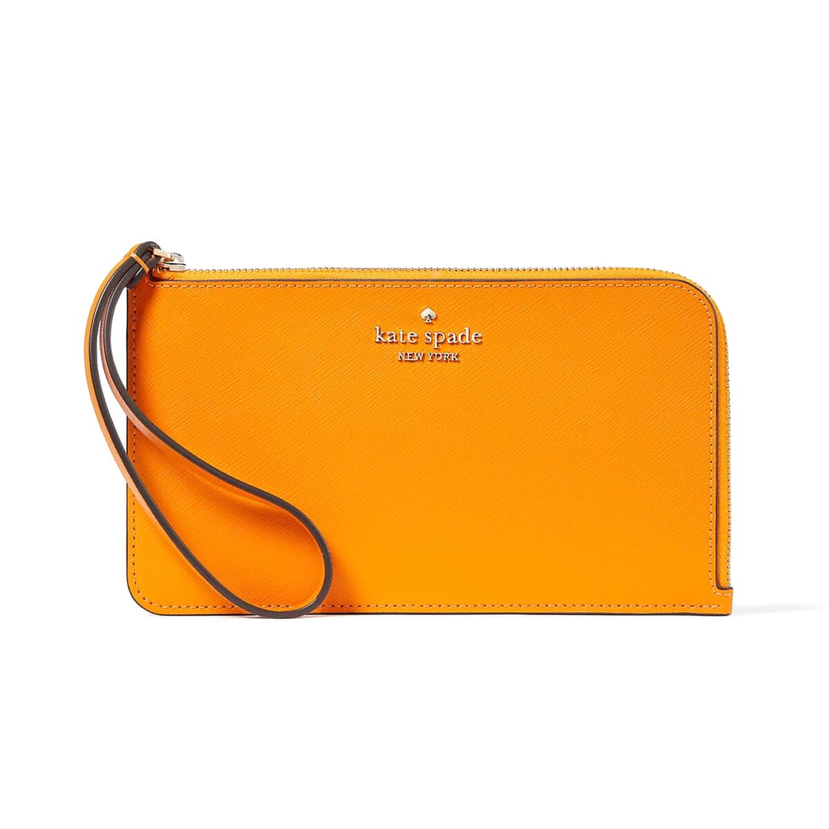 Kate Spade Orange Lucy Saffiano Leather Medium L-zip Wristlet (8"x.25"x4.6") image number 0