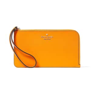 Kate Spade Orange Lucy Saffiano Leather Medium L-zip Wristlet