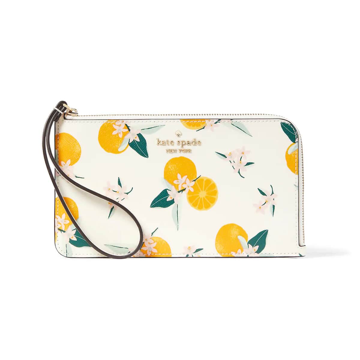 Kate Spade Orange Floral Lucy Saffiano Leather Medium L-zip Wristlet image number 0