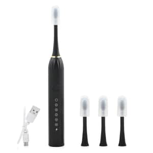 Total Vision Black Rechargeable Toothbrush with 4 Heads