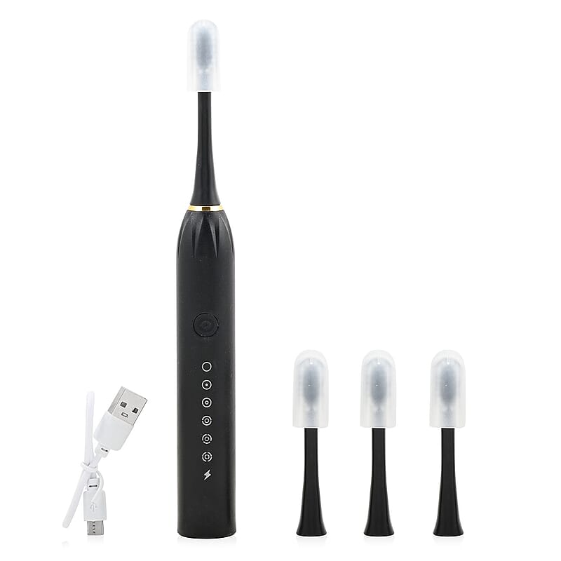 Closeout Total Vision Black Rechargeable Toothbrush with 4 Heads