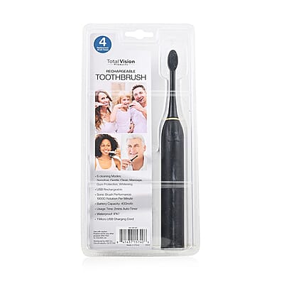 Closeout Total Vision Black Rechargeable Toothbrush with 4 Heads