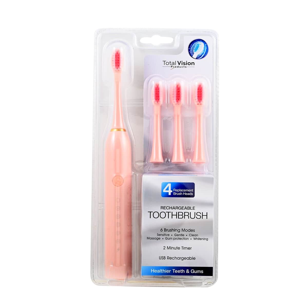 Closeout Total Vision Pink Rechargeable Toothbrush with 4 Heads image number 4