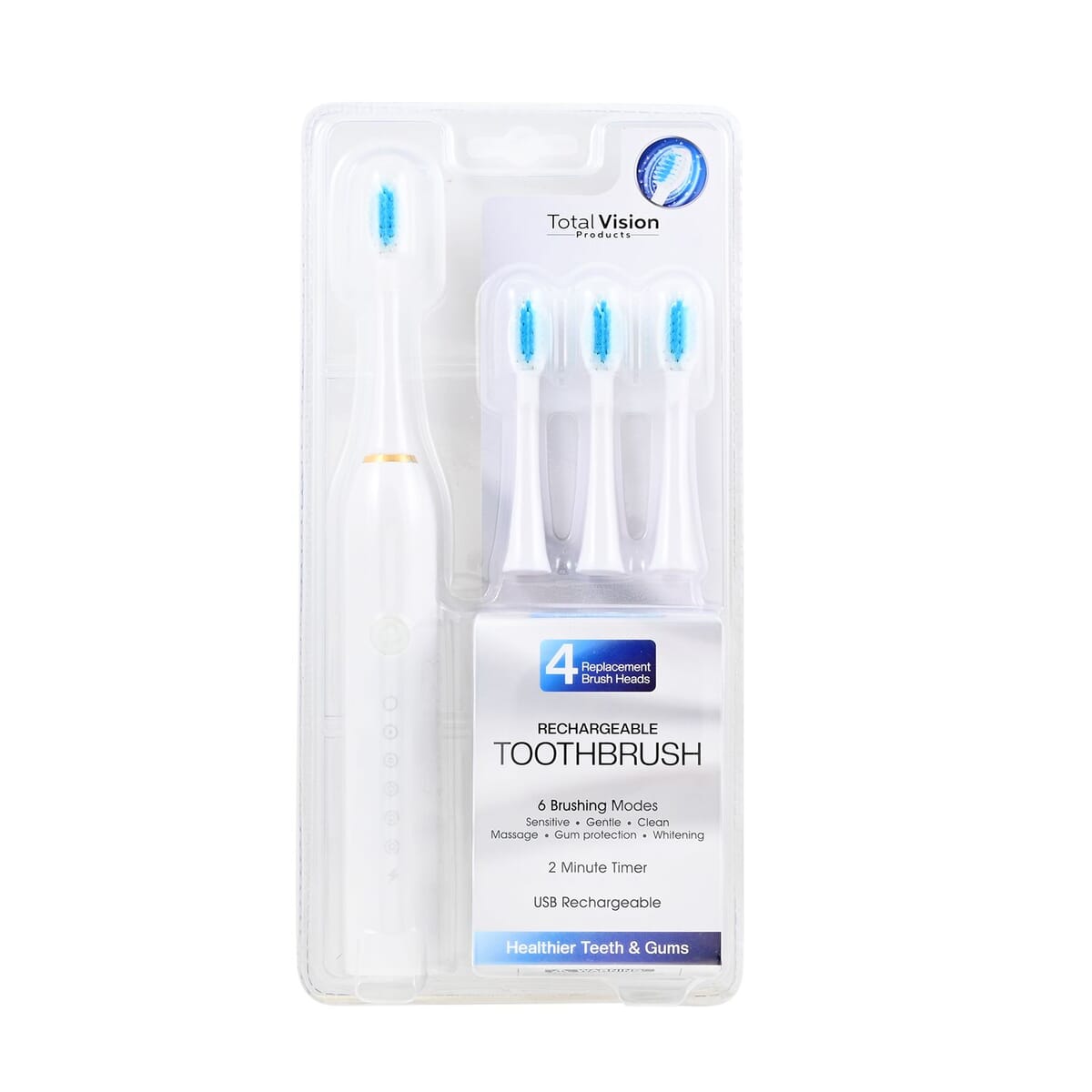 Closeout Total Vision White Rechargeable Toothbrush with 4 Heads image number 4