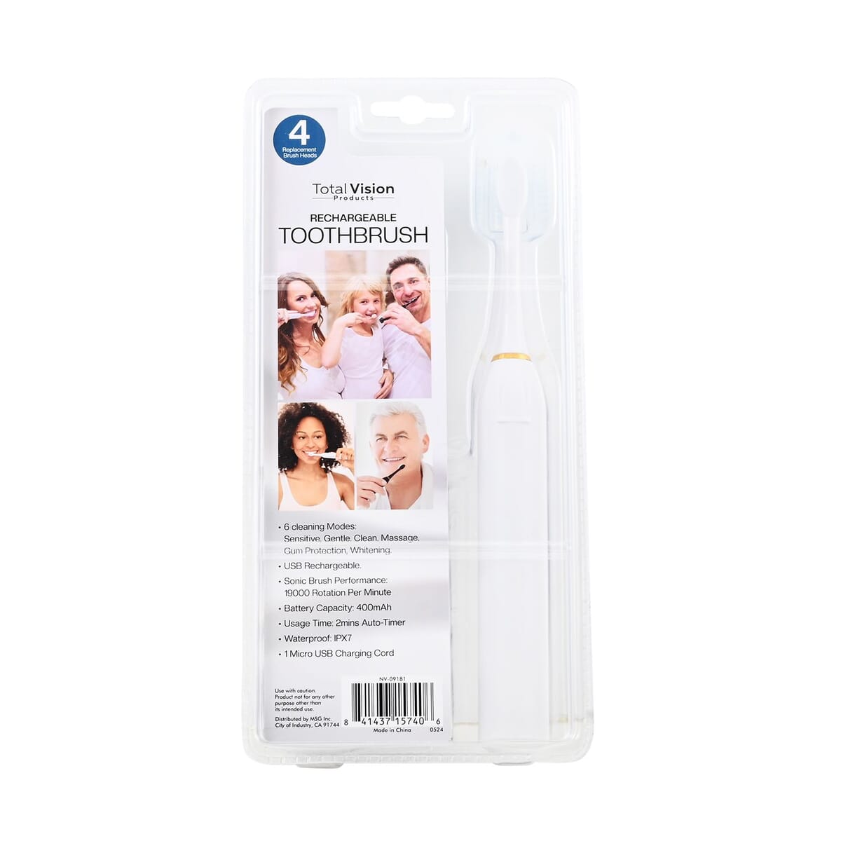 Closeout Total Vision White Rechargeable Toothbrush with 4 Heads image number 5