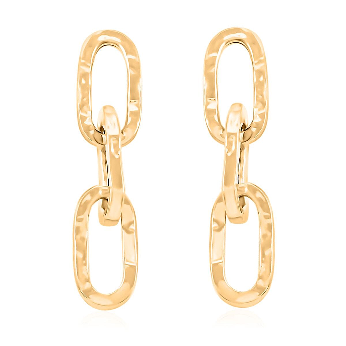 Italian 14K Yellow Gold Over Sterling Silver Textured Paper Clip 3 Row Drop Statement Earrings 5.20 Grams