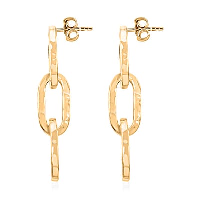Italian 14K Yellow Gold Over Sterling Silver Textured Paper Clip 3 Row Drop Statement Earrings 5.20 Grams