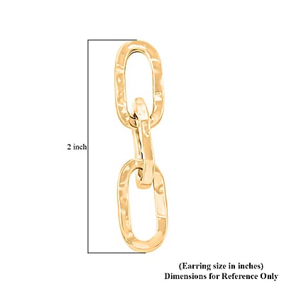 Italian 14K Yellow Gold Over Sterling Silver Textured Paper Clip 3 Row Drop Statement Earrings 5.20 Grams