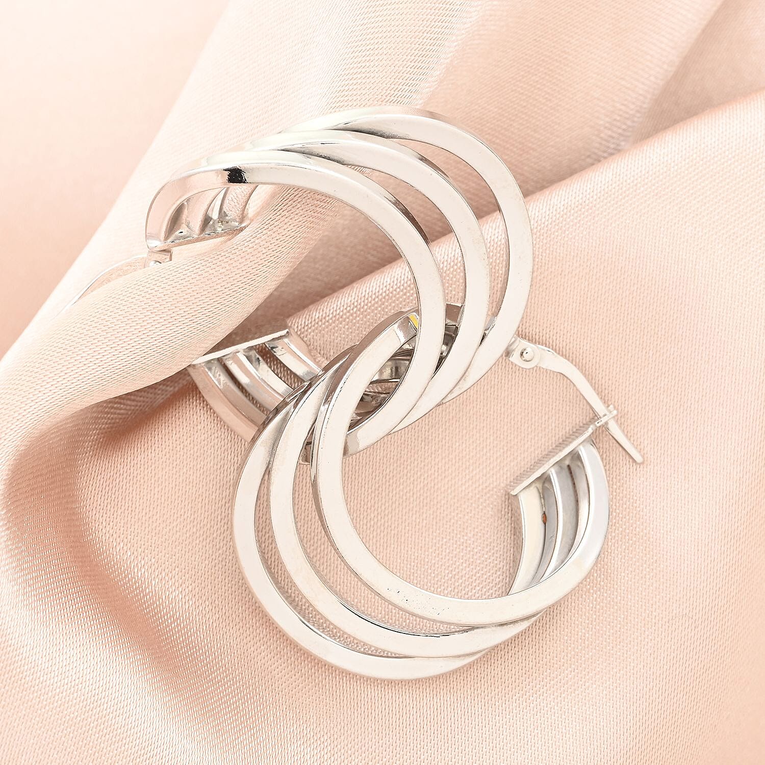 Italian Sterling Silver 3 Row Hoop Earrings 5.50 Grams