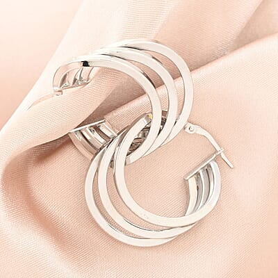 Italian Sterling Silver 3 Row Hoop Earrings 5.50 Grams