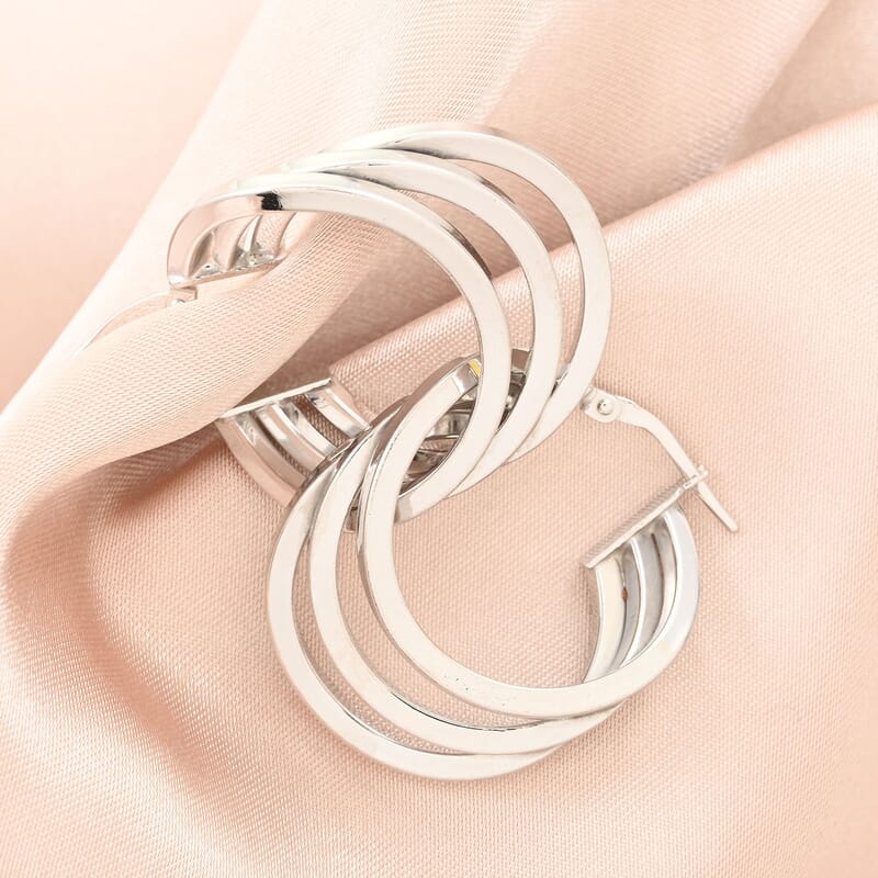Italian Sterling Silver 3 Row Hoop Earrings 5.50 Grams