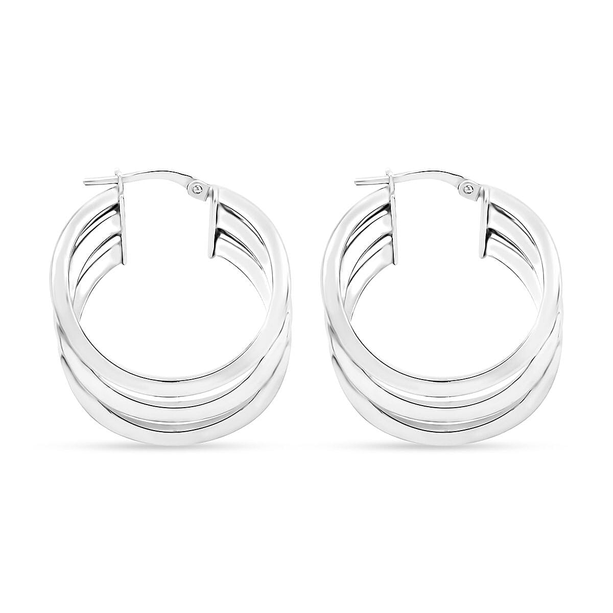 Italian Sterling Silver 3 Row Hoop Earrings 5.50 Grams