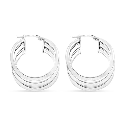 Italian Sterling Silver 3 Row Hoop Earrings 5.50 Grams