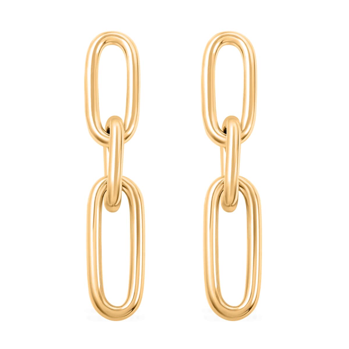 Italian 14K Yellow Gold Over Sterling Silver Paper Clip 3 Row Drop Statement Earrings 10.90 Grams image number 0