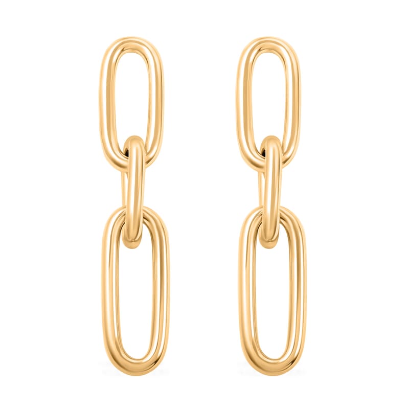 Italian 14K Yellow Gold Over Sterling Silver Paper Clip 3 Row Drop Statement Earrings 10.90 Grams