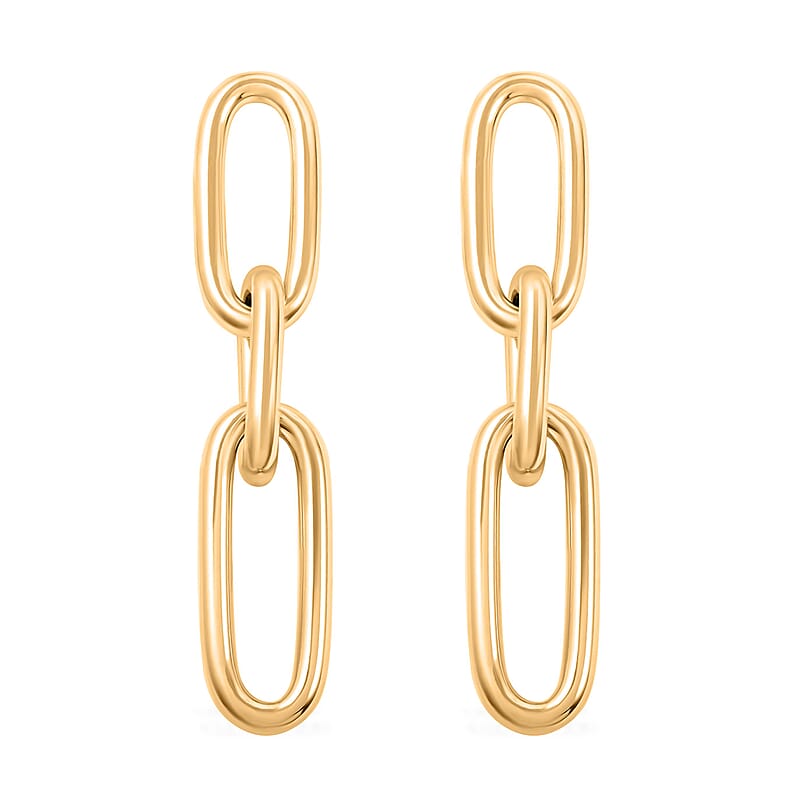 Italian 14K Yellow Gold Over Sterling Silver Paper Clip 3 Row Drop Statement Earrings 10.90 Grams