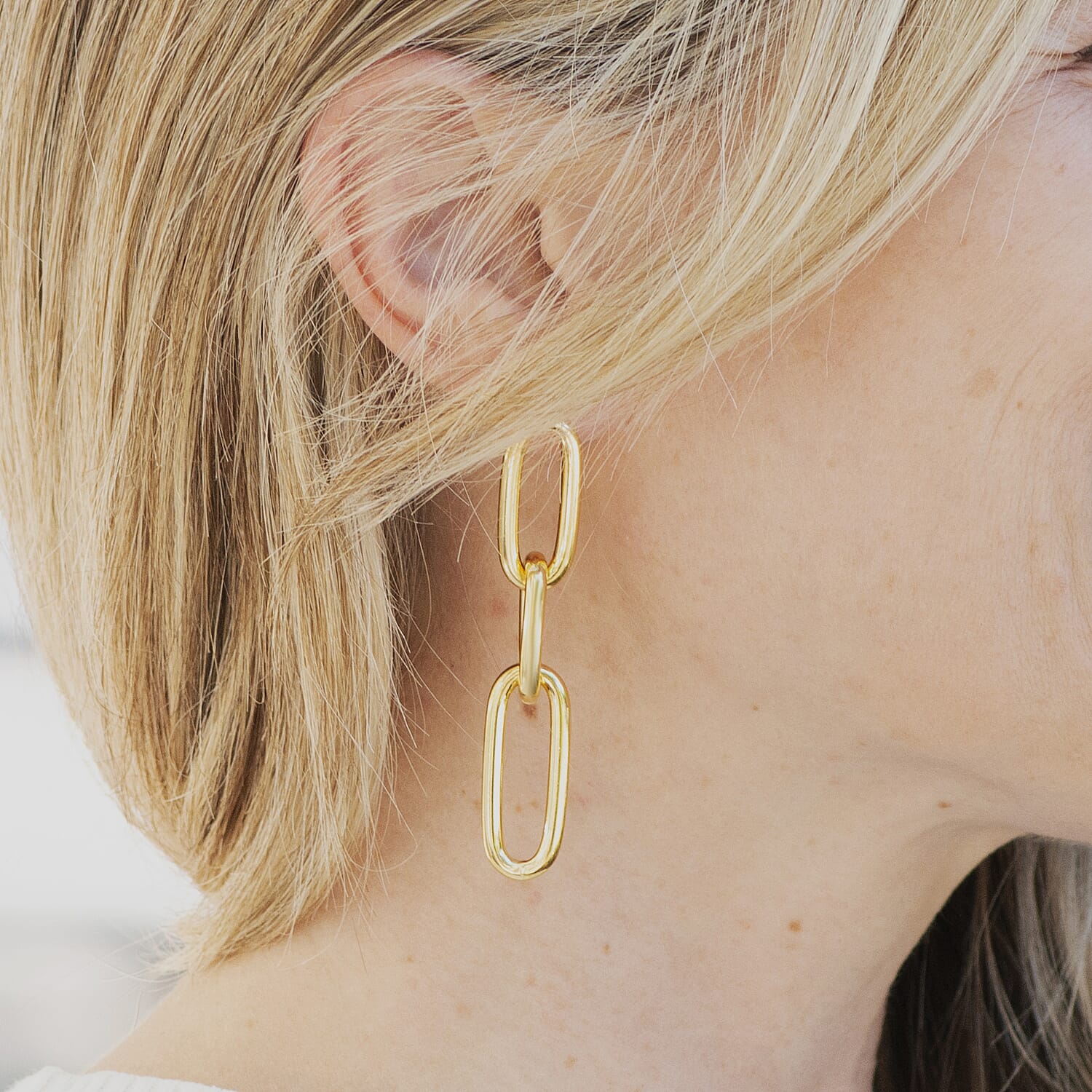 Italian 14K Yellow Gold Over Sterling Silver Paper Clip 3 Row Drop Statement Earrings 10.90 Grams