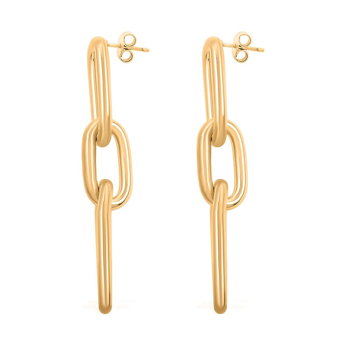 Italian 14K Yellow Gold Over Sterling Silver Paper Clip 3 Row Drop Statement Earrings 10.90 Grams