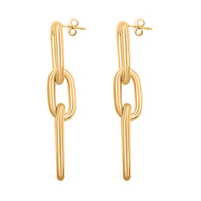 Italian 14K Yellow Gold Over Sterling Silver Paper Clip 3 Row Drop Statement Earrings 10.90 Grams