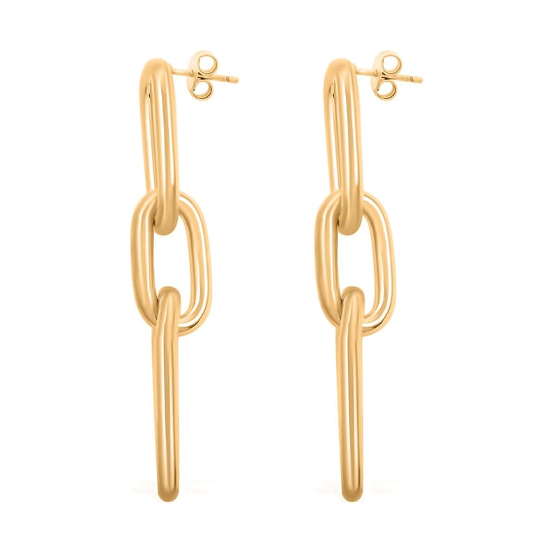 Italian 14K Yellow Gold Over Sterling Silver Paper Clip 3 Row Drop Statement Earrings 10.90 Grams