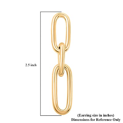Italian 14K Yellow Gold Over Sterling Silver Paper Clip 3 Row Drop Statement Earrings 10.90 Grams