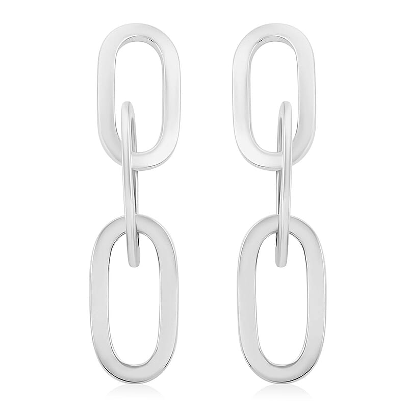 Italian Sterling Silver Paper Clip 3 Row Drop Statement Earrings 19.10 Grams