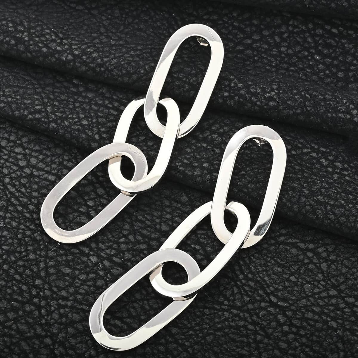 Italian Sterling Silver Paper Clip 3 Row Drop Statement Earrings 19.10 Grams image number 1