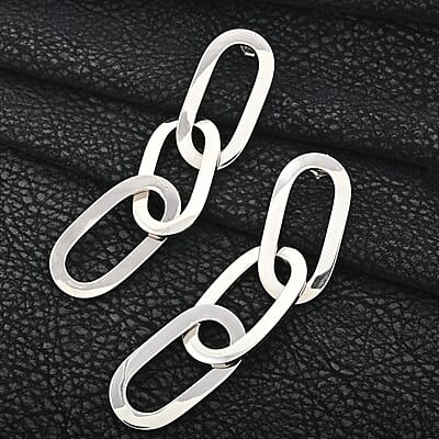 Italian Sterling Silver Paper Clip 3 Row Drop Statement Earrings 19.10 Grams