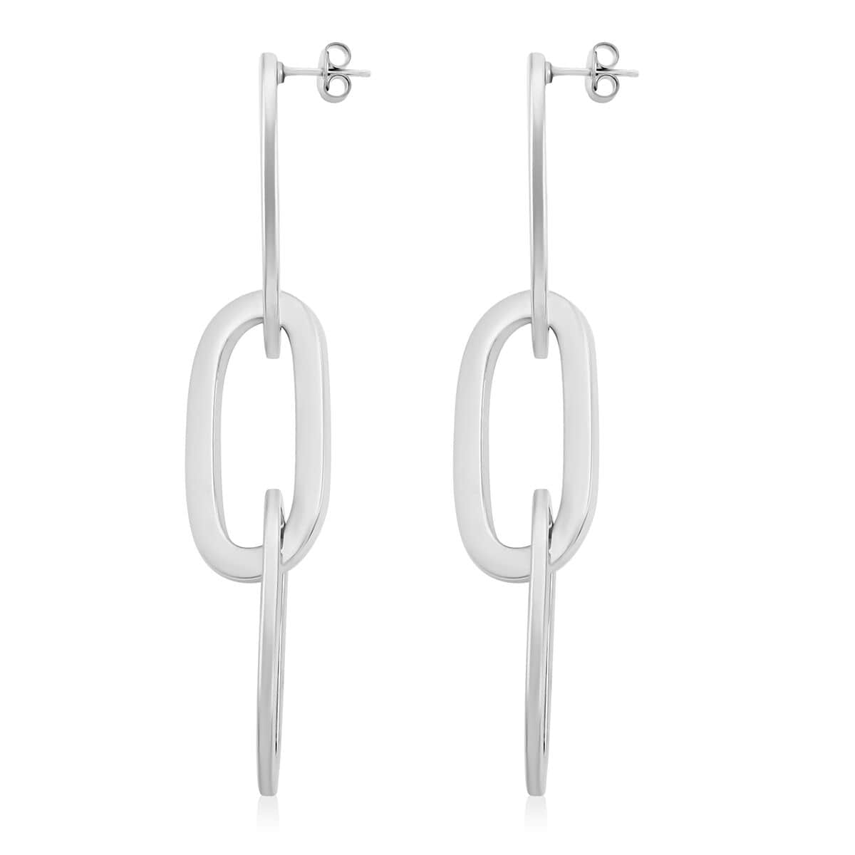 Italian Sterling Silver Paper Clip 3 Row Drop Statement Earrings 19.10 Grams image number 3