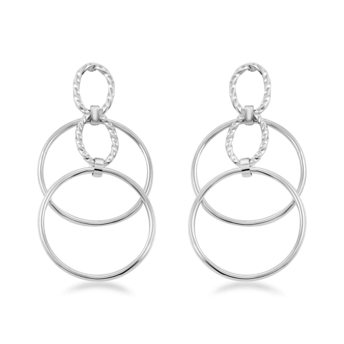 Italian Sterling Silver Circle Drop Interlocked Statement Earrings 7.50 Grams image number 0