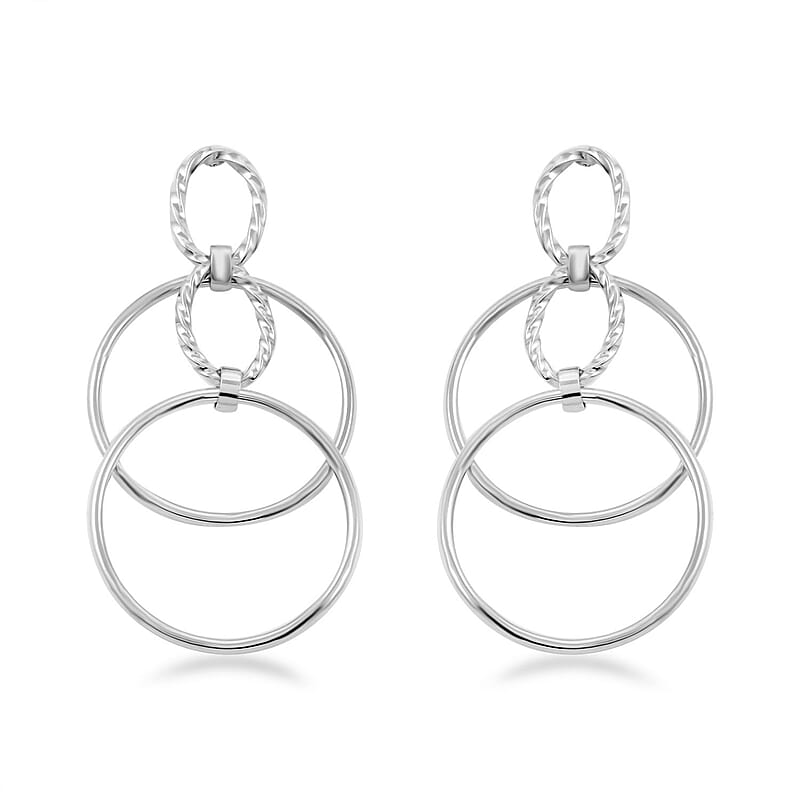 Italian Sterling Silver Circle Drop Interlocked Statement Earrings 7.50 Grams