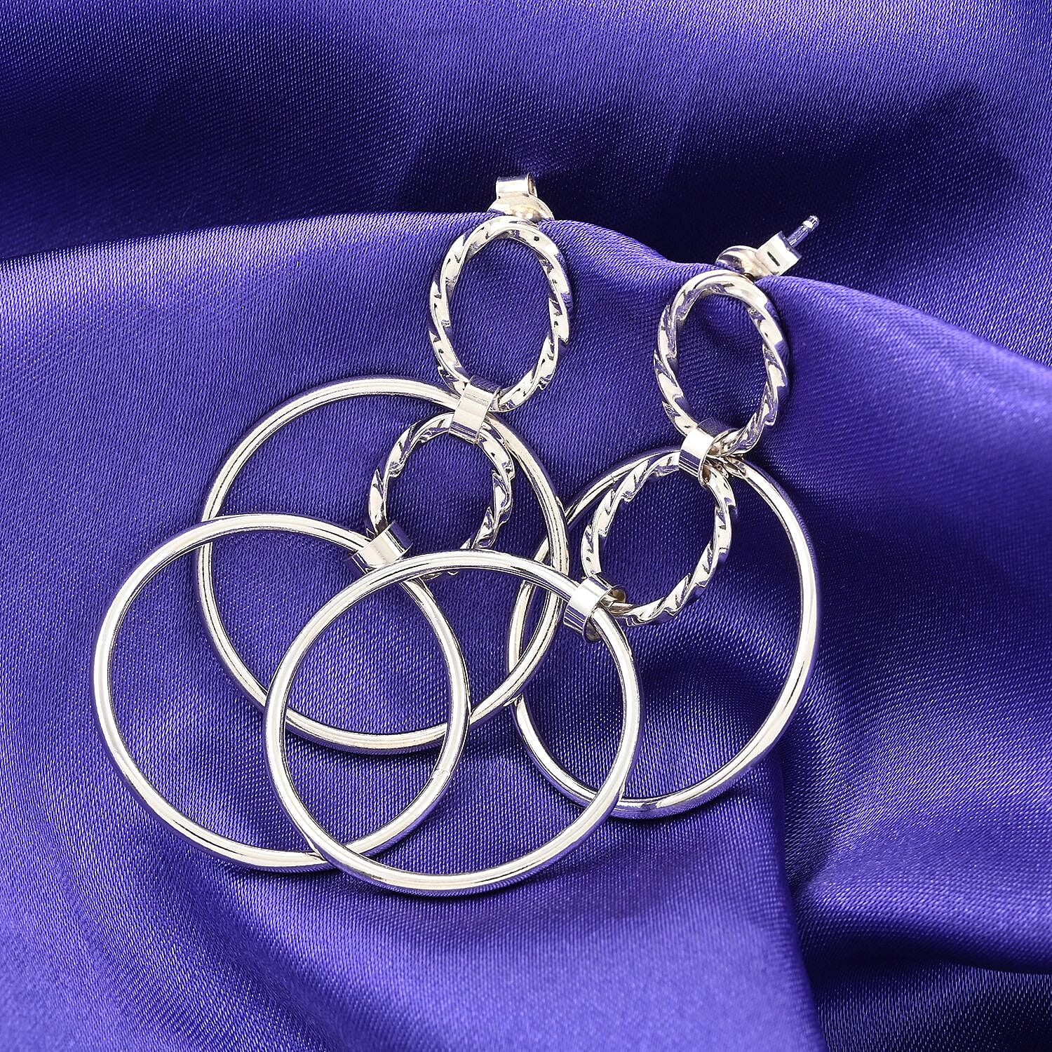 Italian Sterling Silver Circle Drop Interlocked Statement Earrings 7.50 Grams