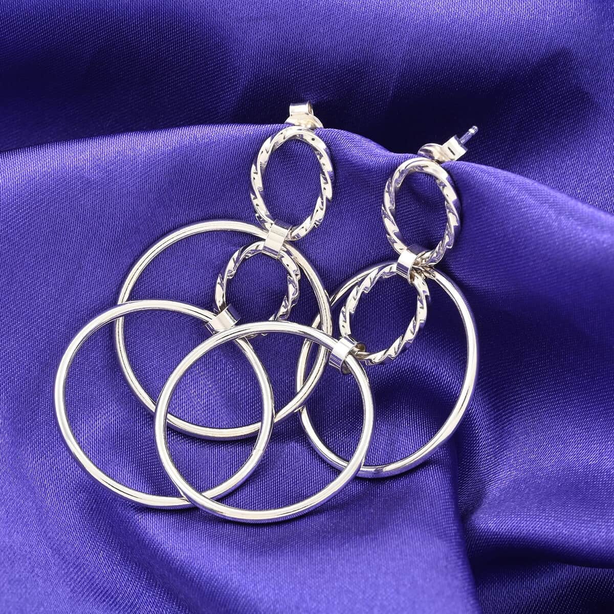 Italian Sterling Silver Circle Drop Interlocked Statement Earrings 7.50 Grams image number 1