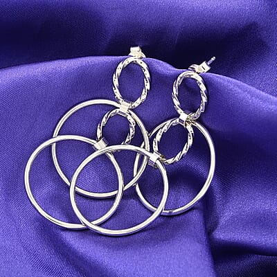 Italian Sterling Silver Circle Drop Interlocked Statement Earrings 7.50 Grams