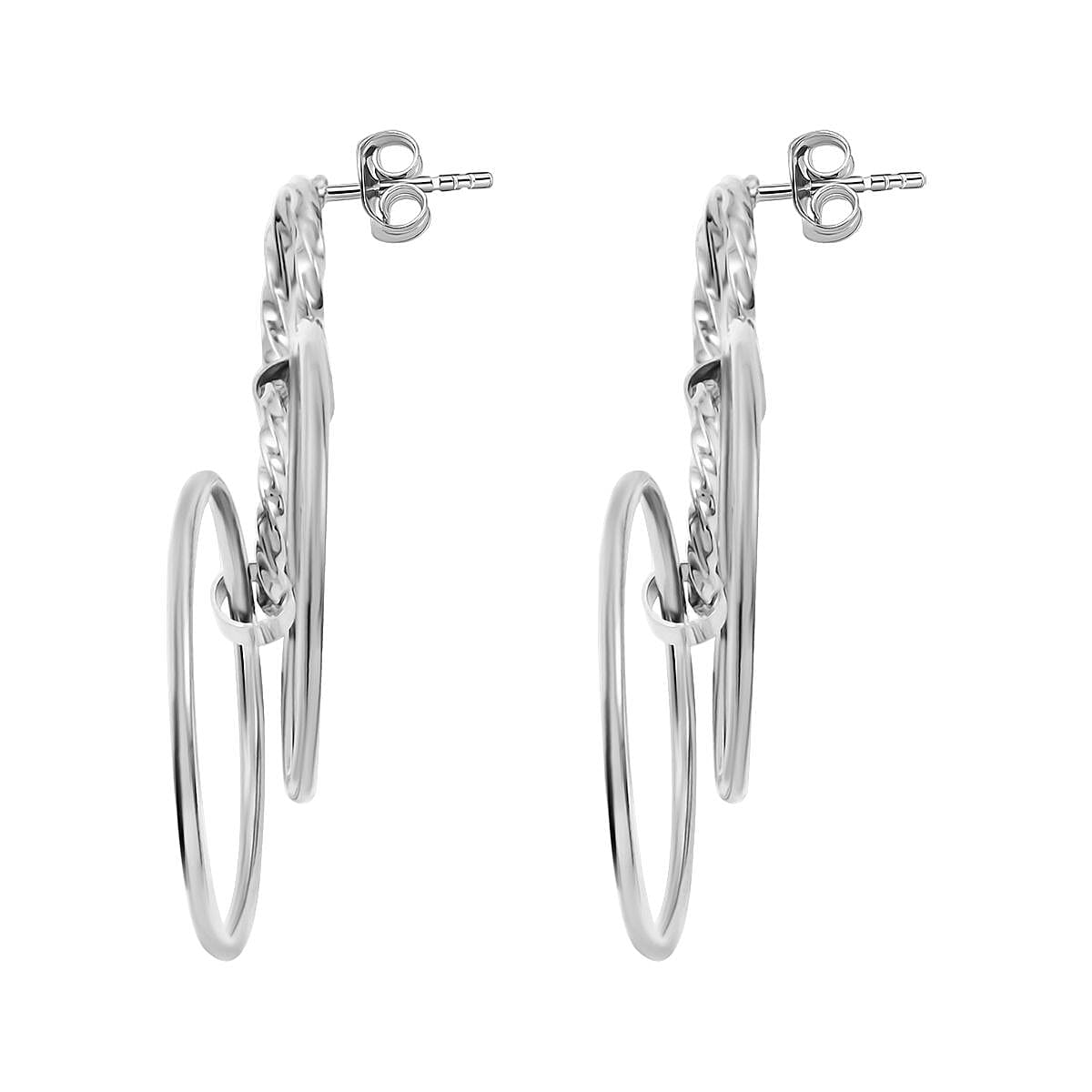 Italian Sterling Silver Circle Drop Interlocked Statement Earrings 7.50 Grams
